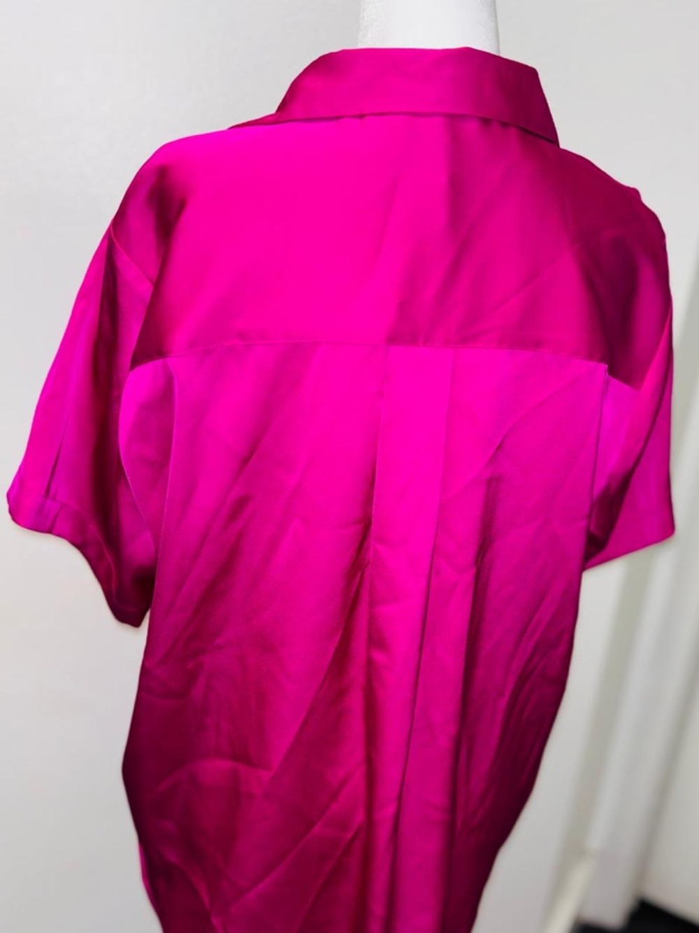 Calvin Klein Satin Button-Down Tie-Front Blouse - Fuchsia - Picture 2 of 5